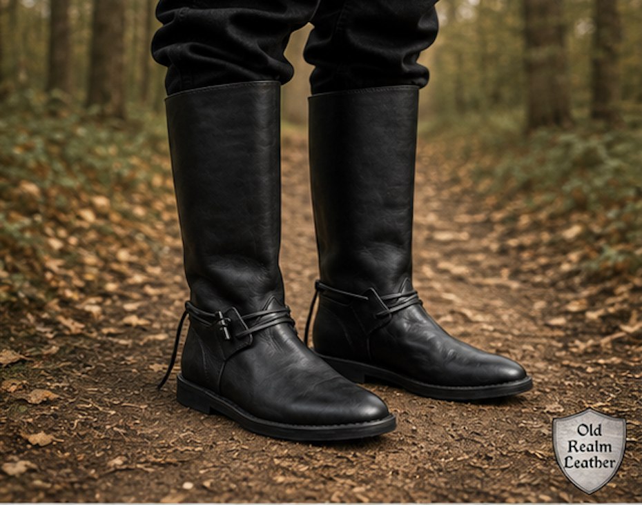 Handmade Black Medieval Boots for Cosplay, Renaissance Fairs
