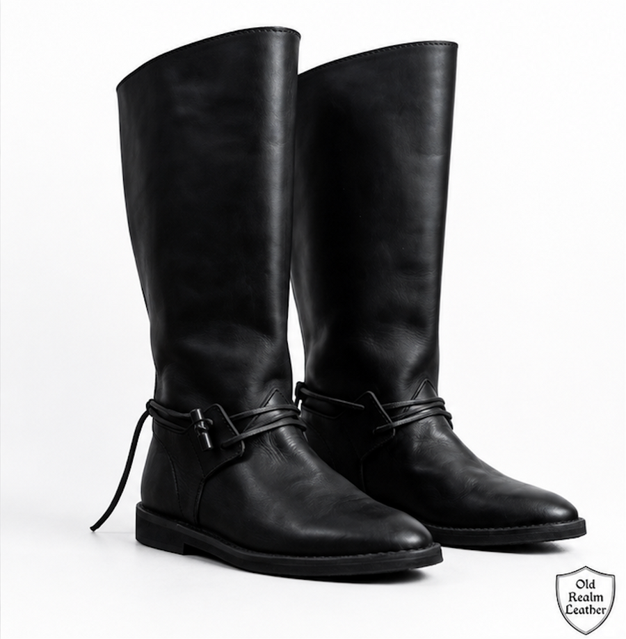 Black medieval leather boots for pirate and Renaissance Faire costumes