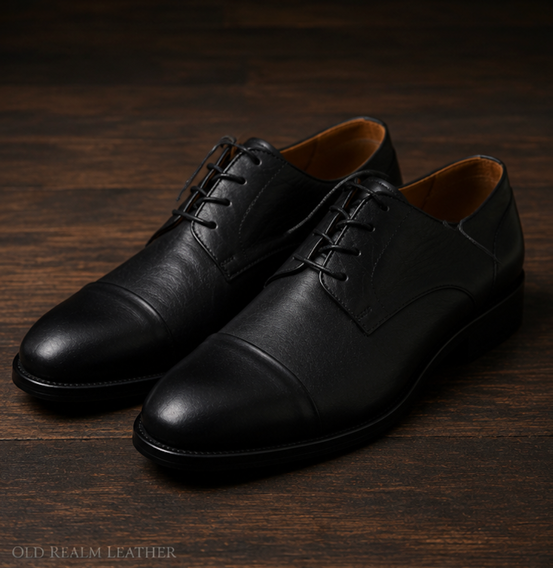 mens black dress shows Men's Leather Cap-Toe Derby Shoes Color:3-6 months Size 2X PLUS Ashro tier:GOOD toe seam