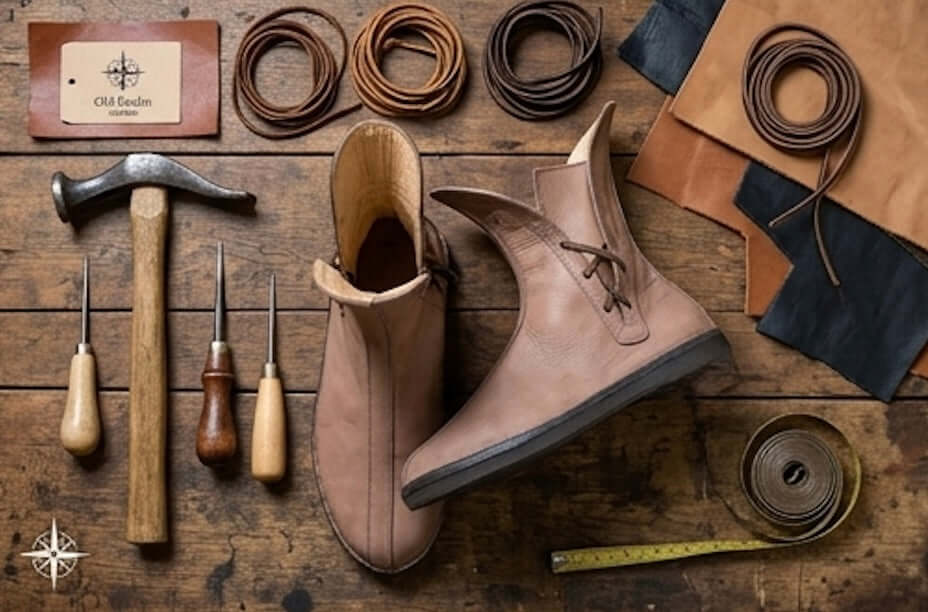 Handmade Viking Boots for LARP & Medieval Costumes, crafted from full-grain leather with laces and artisan style.