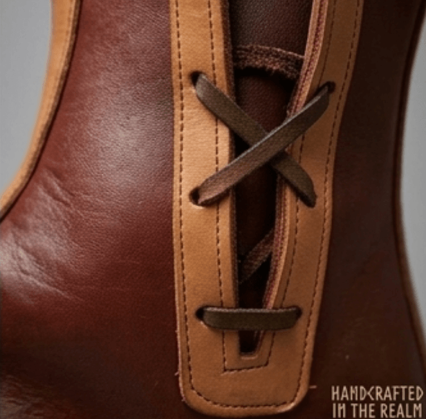 Rugged handmade medieval boots with full-grain leather, laces, and brass closures for Viking Boots for Historical Reenactment.
